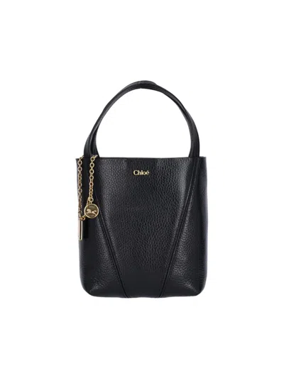 Chloé Small Spin Glossy Leather Tote Bag In Black