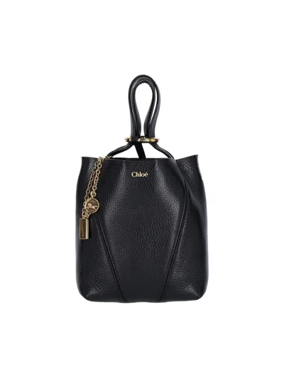 Chloé Small Spin Glossy Leather Tote Bag In Black