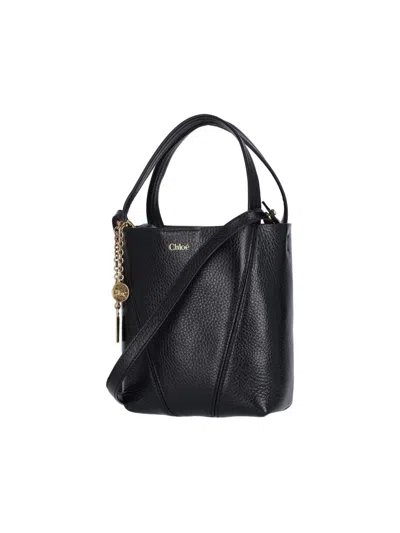 Chloé Small Spin Glossy Leather Tote Bag In Black