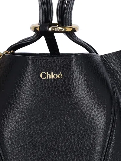 Chloé Small Spin Glossy Leather Tote Bag In Black