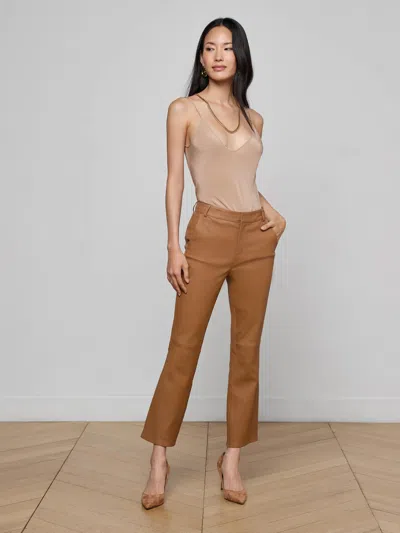 L'agence Ketra Leather Bootcut Trouser In Brown