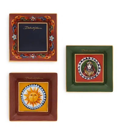 Dolce & Gabbana Casa Set Of 3 Carretto Decorative Square Plates In Multi