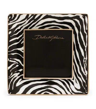 Dolce & Gabbana Casa Porcelain Zebra Decorative Square Plate In Multi