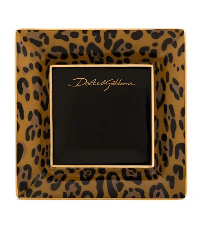 Dolce & Gabbana Casa Porcelain Leopard Decorative Square Plate In Multi