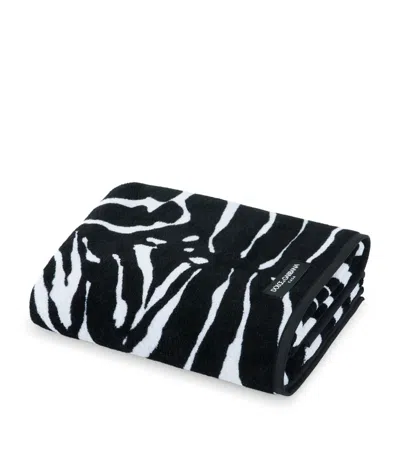 Dolce & Gabbana Casa Cotton Zebra Print Hand Towel In Multi