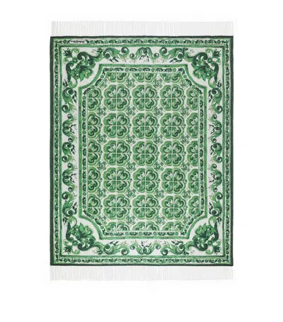 Dolce & Gabbana Casa Cashmere Verde Maiolica Fringe Throw In Multi