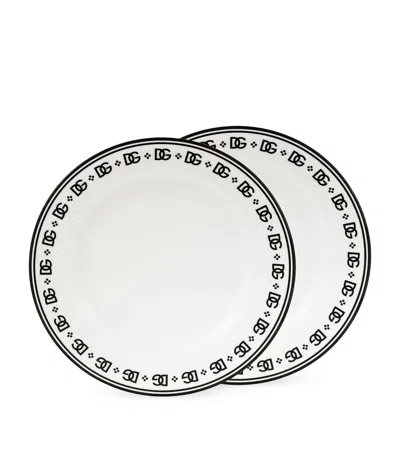Dolce & Gabbana Casa Set Of 2 Dg Logo Dinner Plates In White