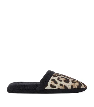 Dolce & Gabbana Casa Leopard Print Slippers In Black
