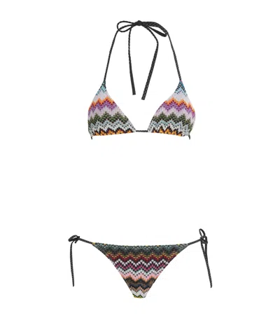 Missoni Triangle Bikini In Lame Viscose With Pixel-effect Zigzag Pattern In Multi