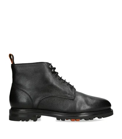 Santoni Leather Colin Lace-up Boots In Black