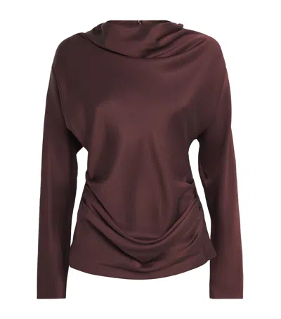 Simkhai Satin Draped Victoria Top In Brown