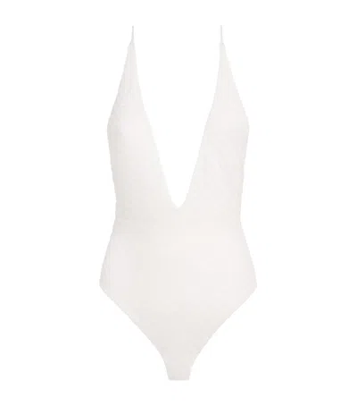 Missoni Metallic Plunge Swimsuit In White