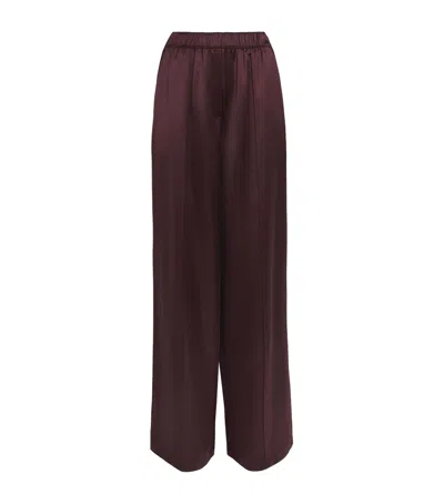 Tory Burch Pintuck Wide-leg Satin Trousers In Brown