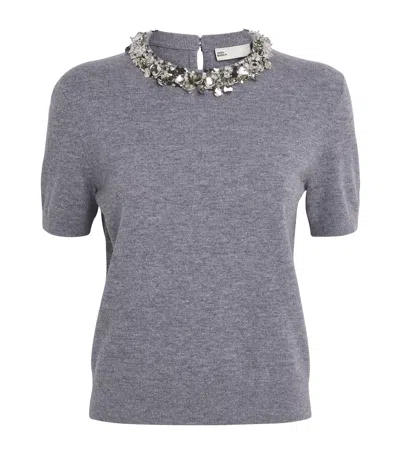 Tory Burch Embellished Wool And Cashmere-blend Sweater In Gray