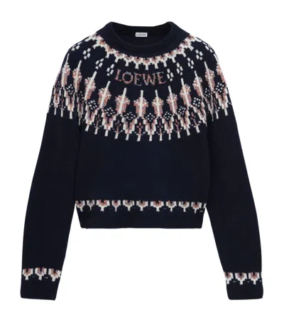 Loewe Stretch Wool Blend Sweater With Patterned Design In Multi