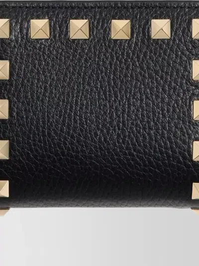 Valentino Studded Textured Leather Wallet In Black