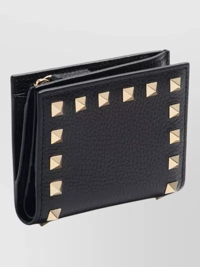 Valentino Studded Textured Leather Wallet In Black