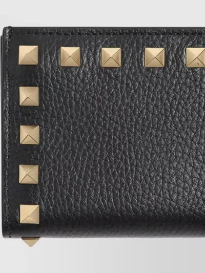 Valentino Studded Textured Leather Wallet In Black
