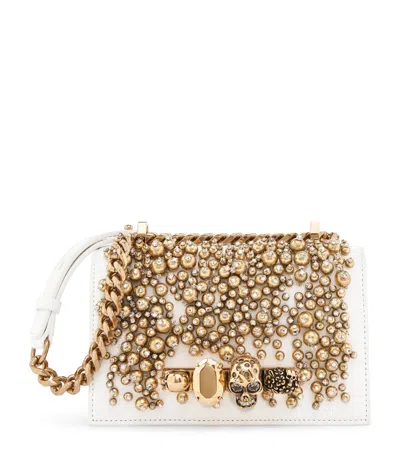 Alexander Mcqueen Leather Embellished Jewelled Satchel In Gold