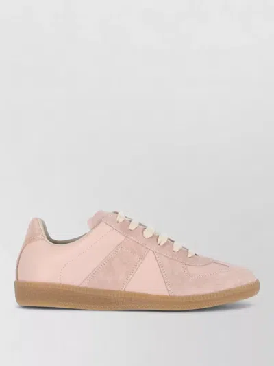 Maison Margiela Suede Panel Low Top Sneakers With Rubber Sole In Pink