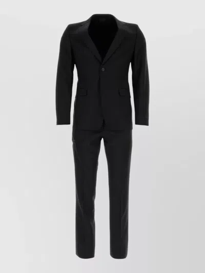 Prada Tailored Wool Blend Suit With Notched Lapel In Black