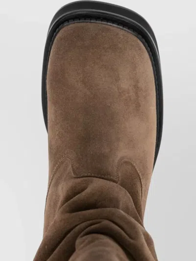 Attico Suede Leather Knee-high Pull-on Boots In Brown