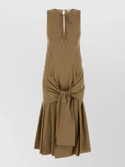 Loewe Midi Dress With Tie Detail And Pleats In Brown