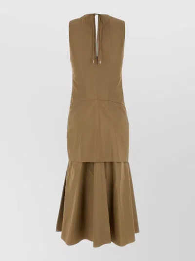 Loewe Midi Dress With Tie Detail And Pleats In Brown