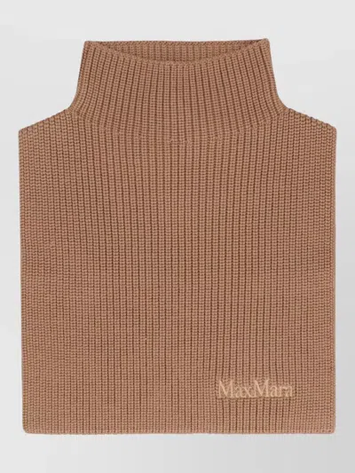 Max Mara Versatile Ribbed Knit High Collar Scarf In Brown