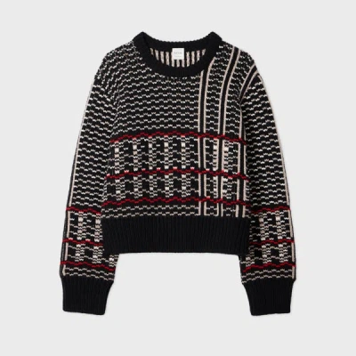 Paul Smith Women's Oversized Check Merino Wool Knit Sweater Black In Multi