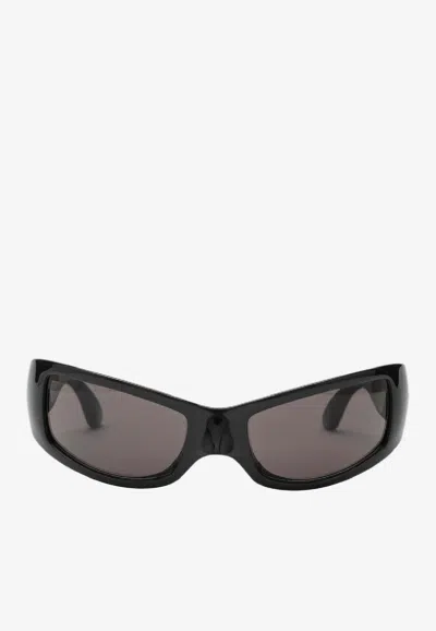 Balenciaga Embossed Logo Rectangular Sunglasses In Black