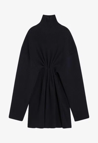 Balenciaga Gathered Mini Dress In Wool-blend In Black