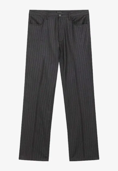 Balenciaga Pinstripe Wool Tailored Pants In Black