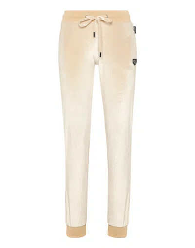 Philipp Plein Chenille Jogging Trousers Strass Skull In Neutral