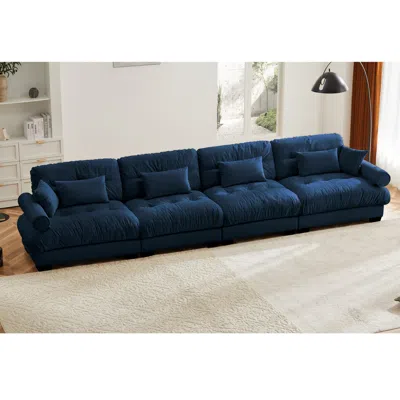 Streamdale Furniture Streamdale Super Comfort Oversized Modular Velvet Sectional Sofa Couch With Ottoman, Blue