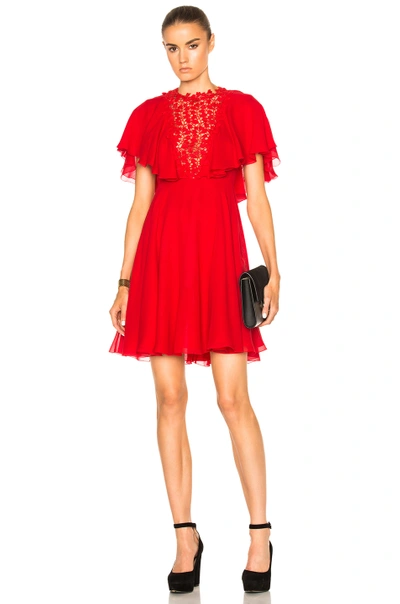 Shop Giambattista Valli Georgette Lace Insert Dress In Red