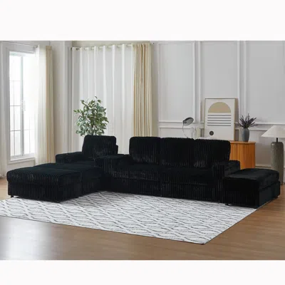 Streamdale Furniture Streamdale Corduroy 3-seater Sofa With Cup Holders For Living Room