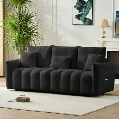 Streamdale Furniture Streamdale 78" Teddy Fabric Sofa With Pillows & Solid Wood Frame