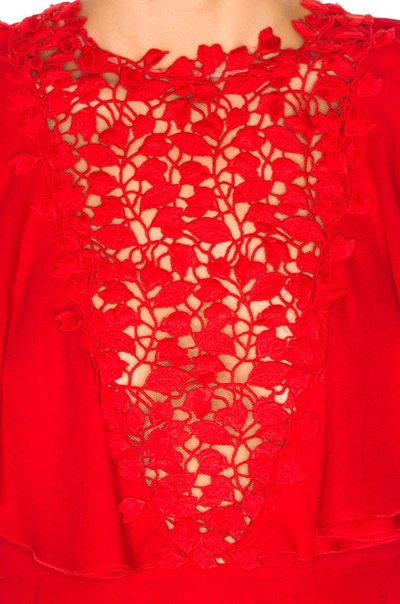 Shop Giambattista Valli Georgette Lace Insert Dress In Red