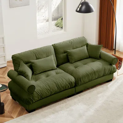 Streamdale Furniture Streamdale Modern Two-seater Velvet Sofa With Pillows, Olive Green