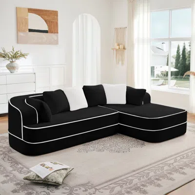 Streamdale Furniture Streamdale 106" Teddy Fabric Sofa, No Assembly, L-shaped Chaise, Black