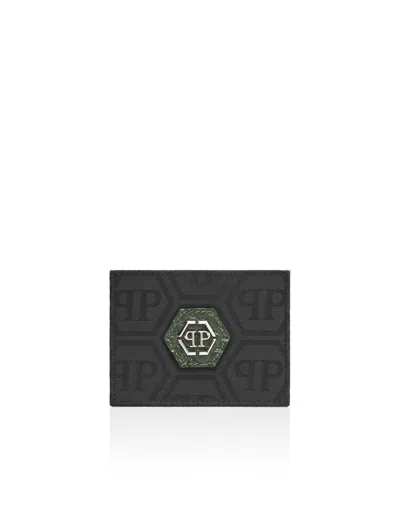 Philipp Plein Nylon And Leather Cardholder Monogram In Black