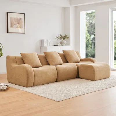 Streamdale Furniture Streamdale Boneless Sofa, 3 Seat Teddy Fabric, Anti-slip, No Assembly, Camel