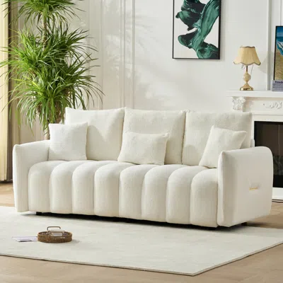 Streamdale Furniture Streamdale 78" Teddy Fabric Sofa With Pillows & Solid Wood Frame