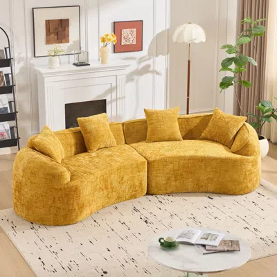 Streamdale Furniture Streamdale Yellow Curved Compressed Sofa - Nordic Design For Living Room