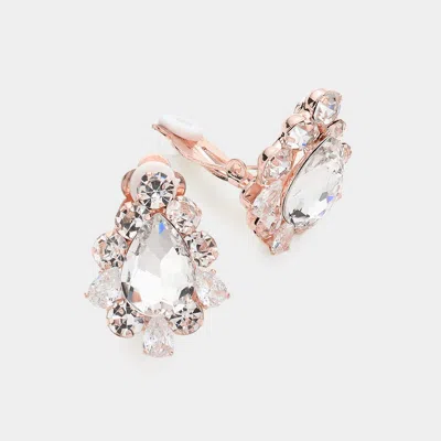 Fashnzfab Teardrop Centered Bubble Stone Trimmed Clip On Earrings In Silver