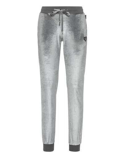 Philipp Plein Chenille Jogging Trousers Strass Skull In Silver