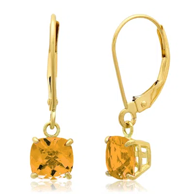 Maxcolor Solid 10k Yellow Gold Cushion Cut Dangle Gemstone Leverback Earrings In Gold