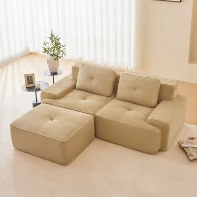 Streamdale Furniture Streamdale Camel 82" Modern L-shaped Corduroy Sectional Sofa With Ottoman
