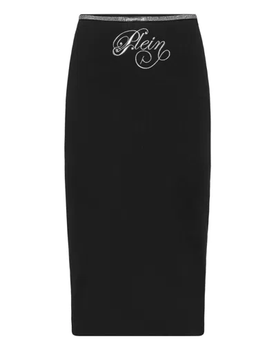 Philipp Plein Midi Skirt Elastic Signature In Black